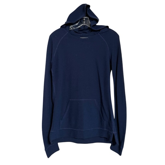 Ibex Navy Blue Waffle Knit Merino Wool Light Weight Pop Over Hoodie Sz S GUC - Picture 2 of 11
